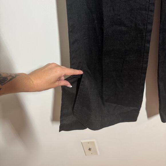 Express Pants Women 3/4 Black 100% Linen Wideleg Lagenlook Minimal Modest Coast - Picture 3 of 6